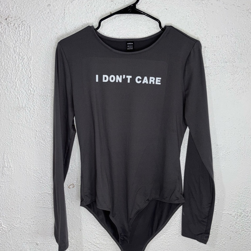 I Don't Care Gray Long Sleeve Top